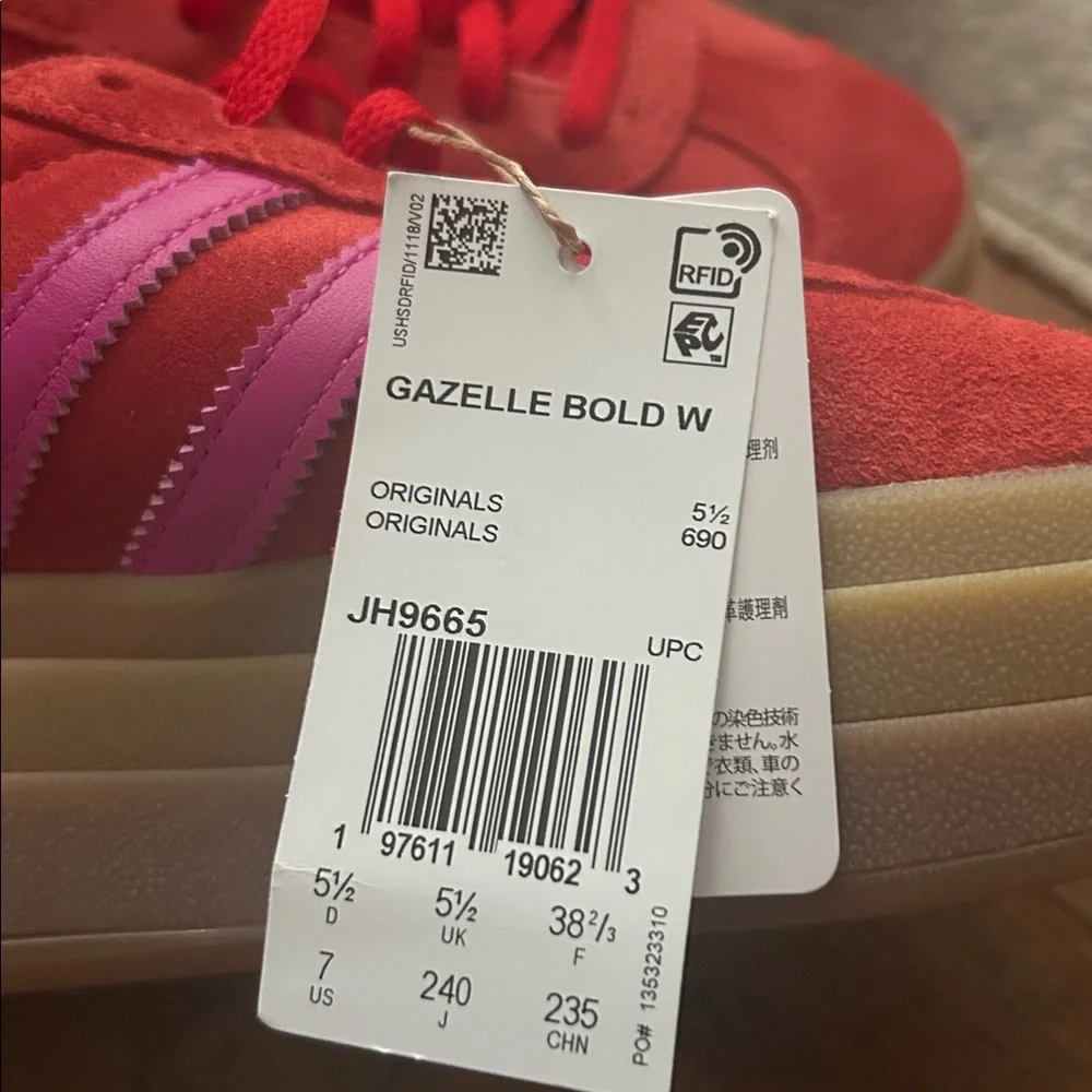 Adidas Red and Pink Gazelle Women's Sneakers - Picture 6 of 6